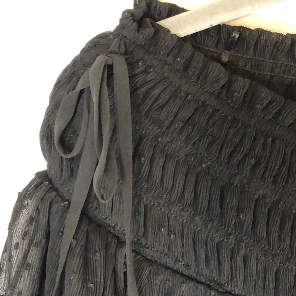 NWT English Factory Smocked Off-the-Shoulder Polka-dot Chiffon Top in Black - Picture 7 of 15